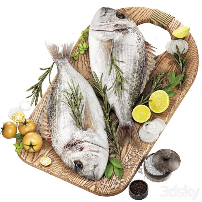 Pro 3dsky fresh fish with vegetables and herbs Corona